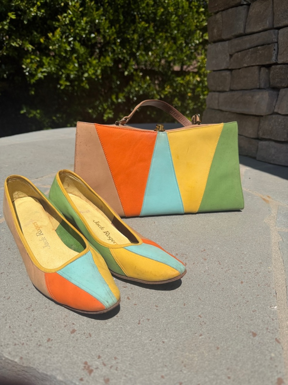 Jack Rogers Colorblock Clutch in Orange, Yellow, Green, Aqua, Tan shoes&clutch